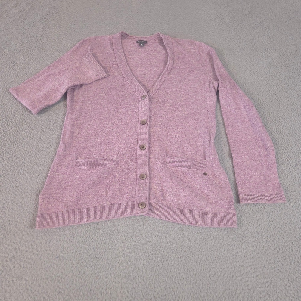 Eddie Bauer Sweater Womens‎ L 100% Cotton V-Neck Cardigan  Button Front Pockets